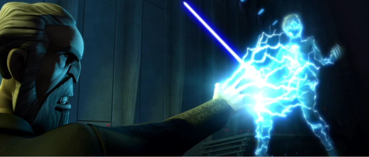 Dooku lancia i fulmini di Forza contro Ventress